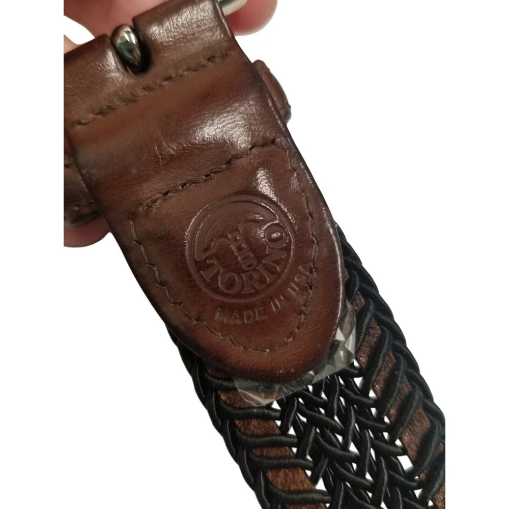 Torino Brown & Black Woven Braided Stretch Elastic Belt Mens 44‎ Causal Buisness